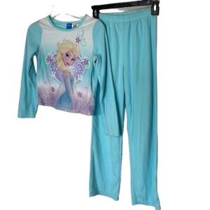 Disney Frozen Elsa Pajamas Icy Blue White Purple 2pc Pjs 10 12 Girls Fleece 2/27
